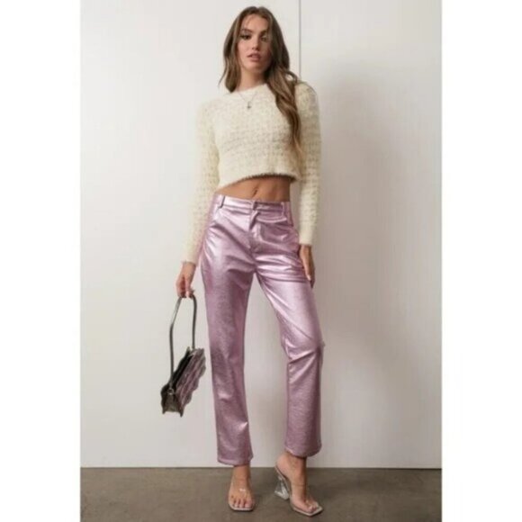 House Of Harlow Pink Metallic Faux Leather Pants Size 2 - Picture 1 of 6